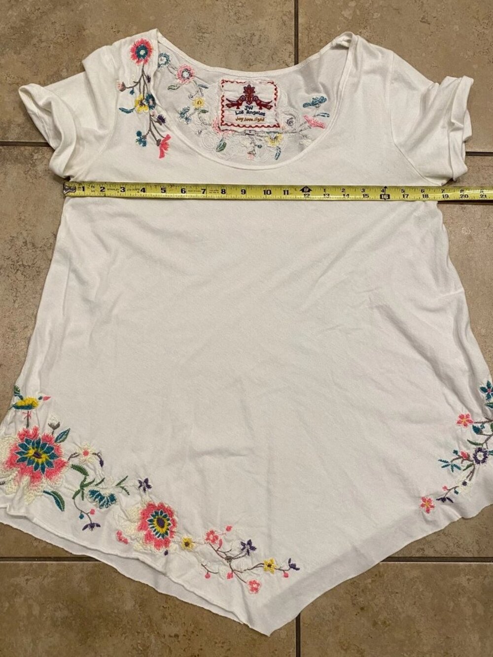 Johnny Was JW Los Angeles White Embroidered Floral Short Sleeve Top S Small - Picture 7 of 15